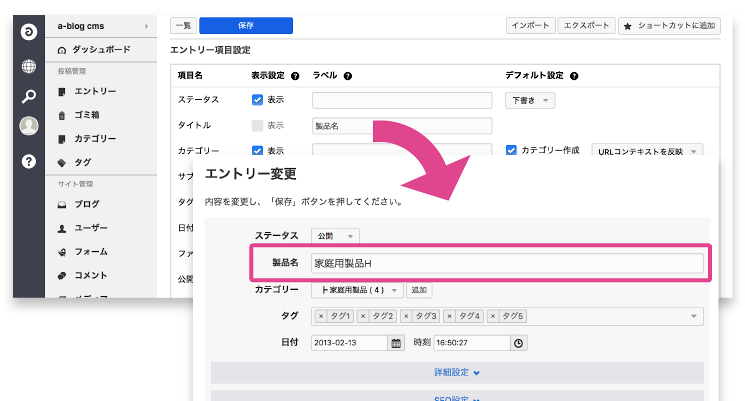 図：エントリー項目設定